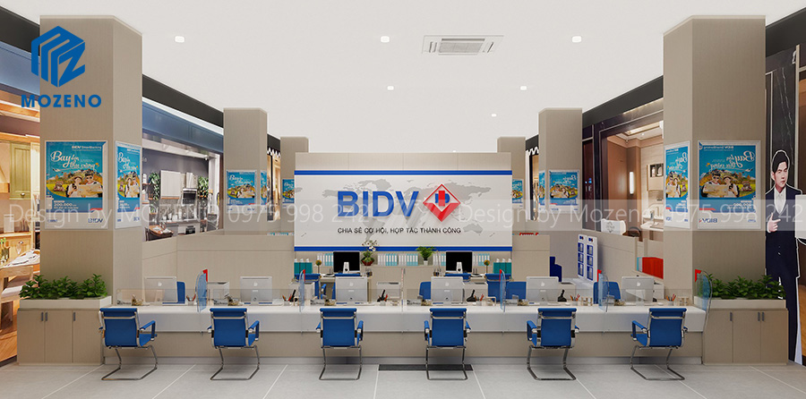 thiết kế nội thất phòng giao dịch ngân hàng BIDV CN Sài Đồng